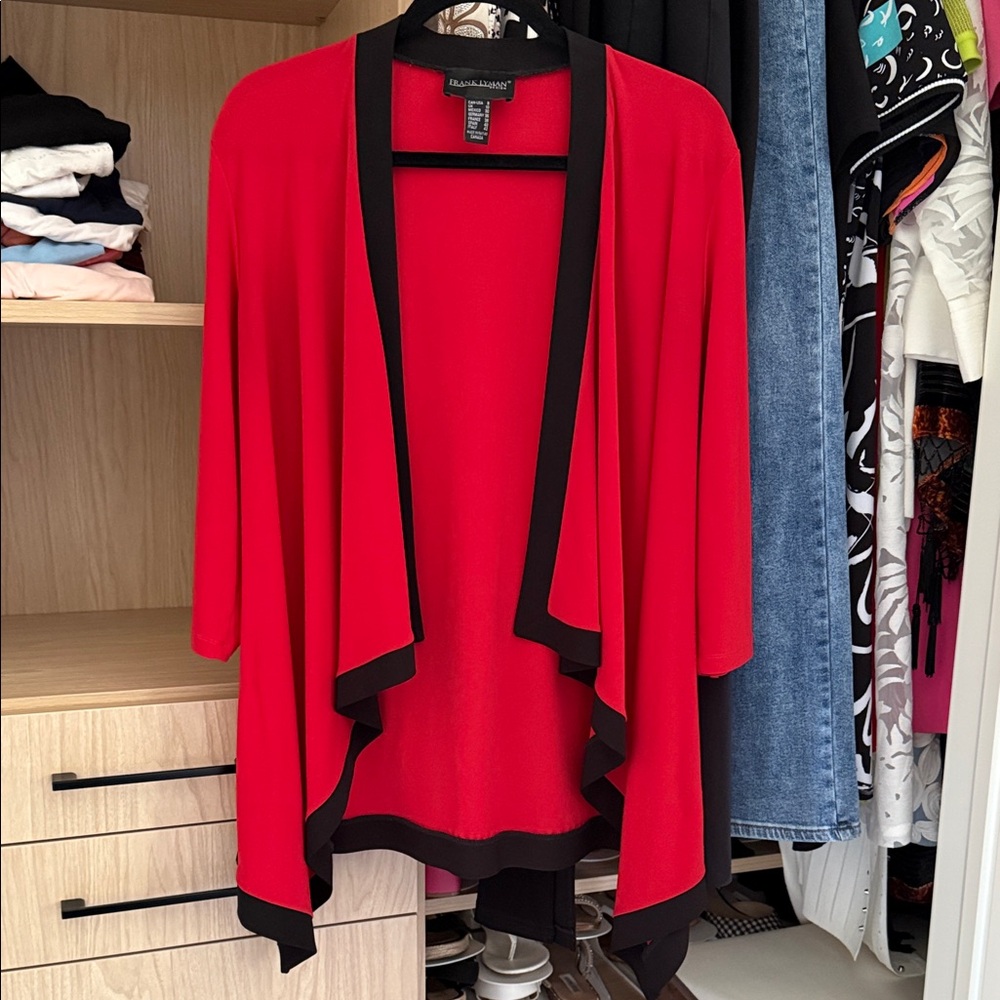 Frank Lyman Design Red and Black Open Front Poncho